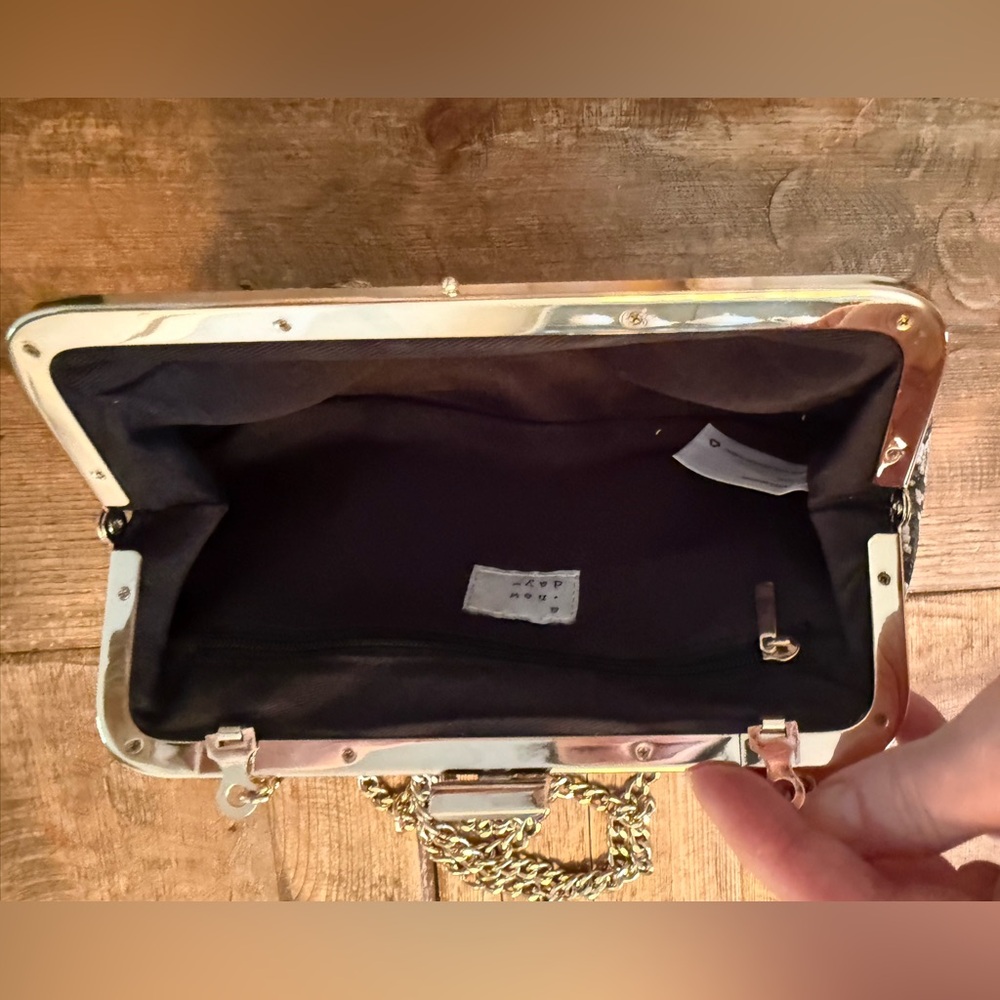 Python-Print Chain Strap Clutch Shoulder Bag - Br… - image 2